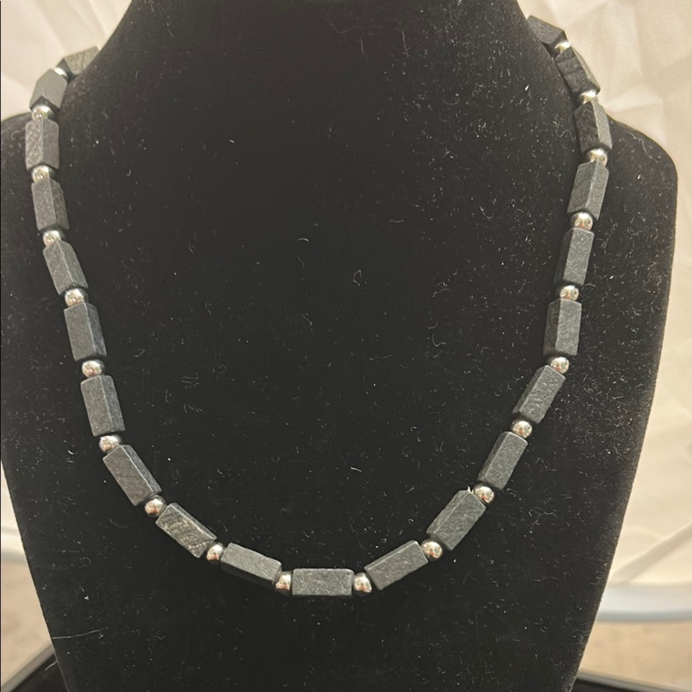Panama Jack Black and Silver Necklace with Cylindrical Beads 18’